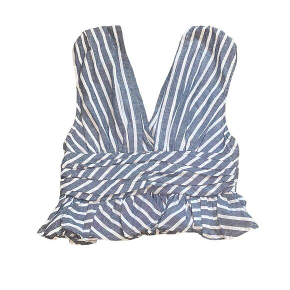 Free People Your Song Gray & White Striped Sleeveless Peplum Top Size 2 - Picture 2 of 7